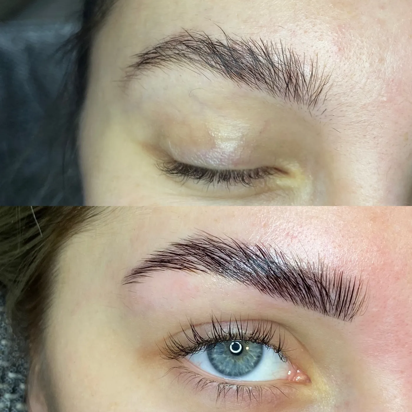 Laminacija obrvi pred in po — primerjava neurejenih obrvi in rezultata po laminaciji